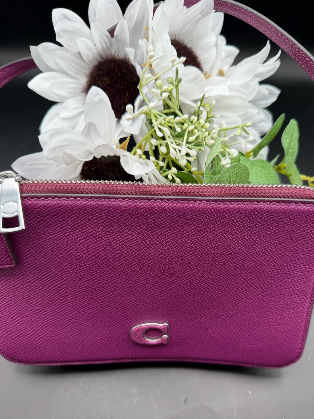 Coach Crossgrain Leather Pouch Bag in Deep Plum